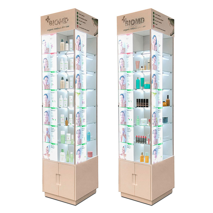 cosmetic retail store perfume display led wooden display cabinet