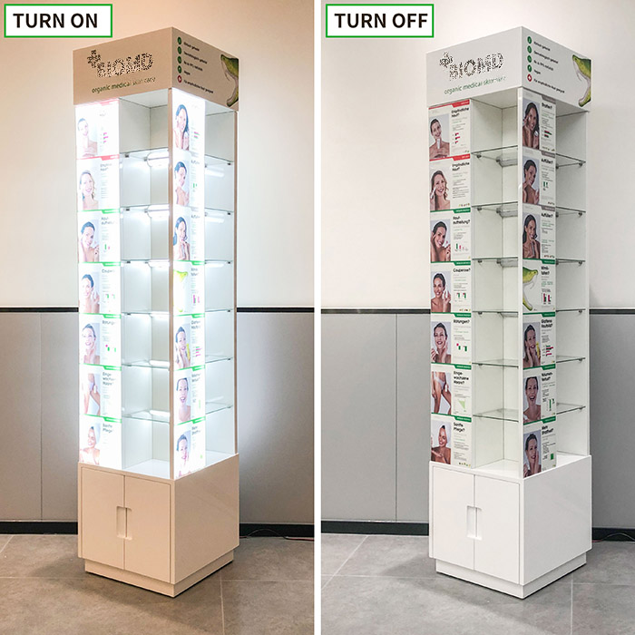 cosmetic retail store perfume display led wooden display cabinet