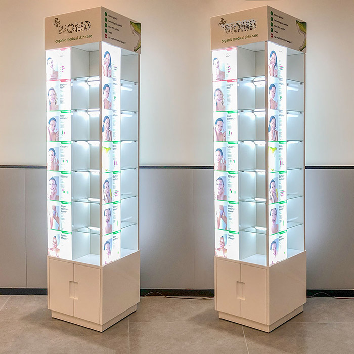 cosmetic retail store perfume display led wooden display cabinet