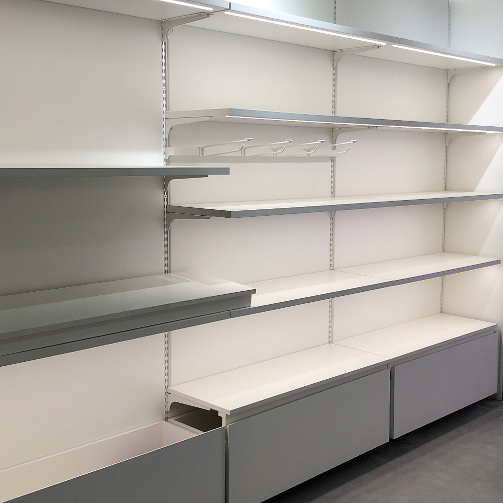 retail store shelves and displays
