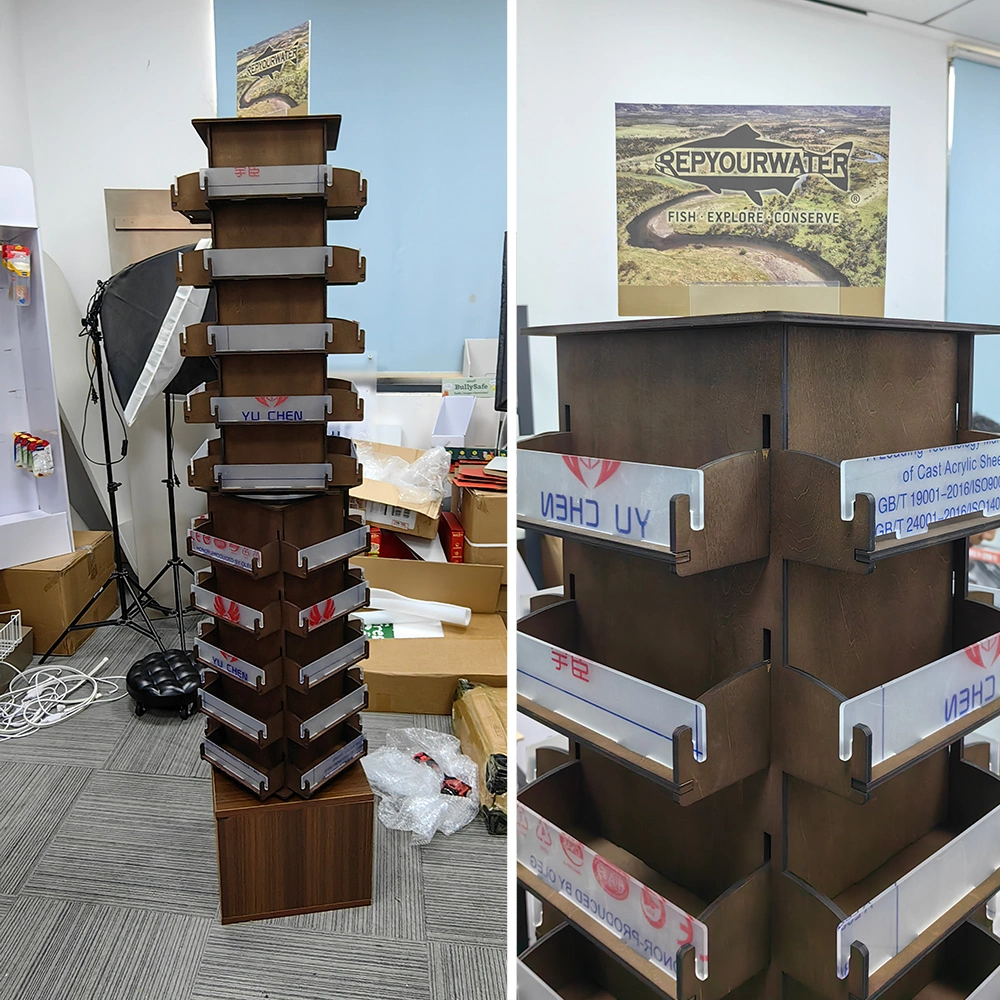 Rotary wood floor sticker display stand