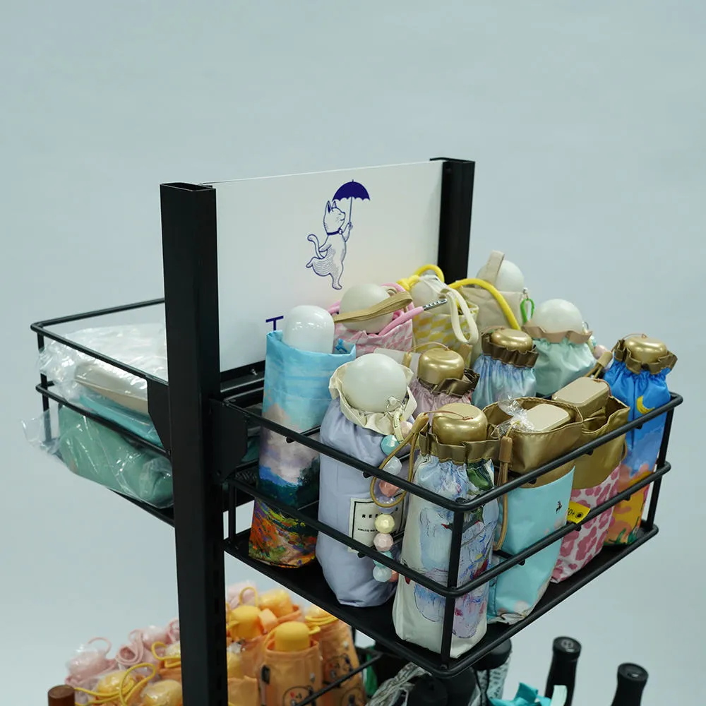 floor standing umbrella display rack with wheels