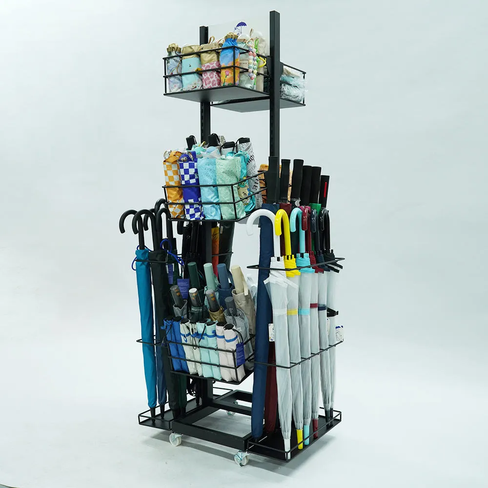 floor standing umbrella display rack with wheels
