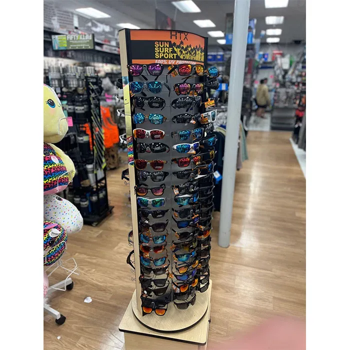 wooden rotating eyeglasses display stand