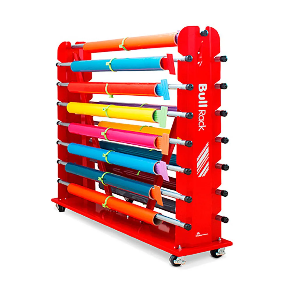 red metal roll display rack