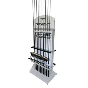 OEM ODM Factory Custom Fishing Rod Display Rack Floor Metal Fishing Rod Display Stand with Pvc Logo Board for Supermarket