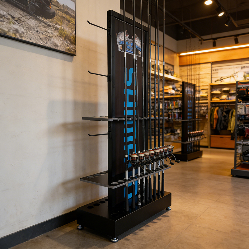 OEM ODM Factory Custom Fishing Rod Display Stand Metal Floor fishing rod Merchandising display Rack for Chain Store