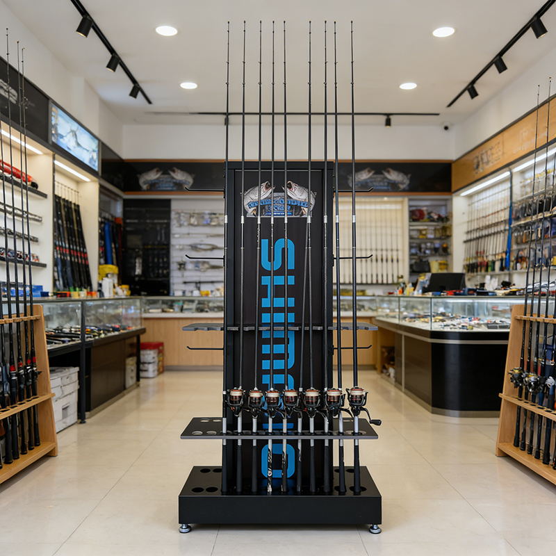 OEM ODM Factory Custom Fishing Rod Display Stand Metal Floor fishing rod Merchandising display Rack for Chain Store