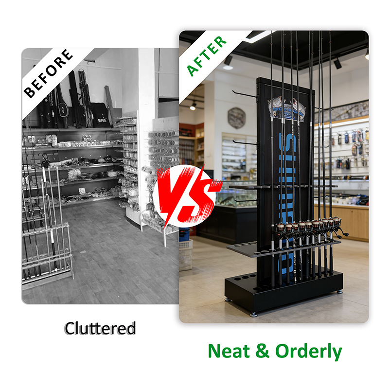 OEM ODM Factory Custom Fishing Rod Display Stand Metal Floor fishing rod Merchandising display Rack for Chain Store