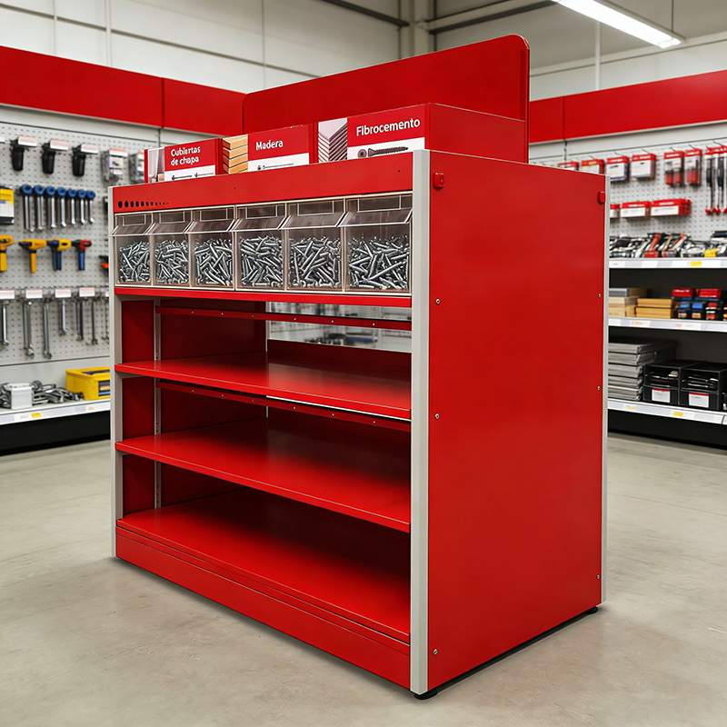 Wie kann ein Schrauben-Präsentationsregal die Organisation und Produktsichtbarkeit in einem Baumarkt verbessern?