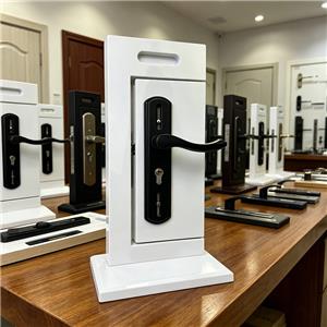 Expositor de mesa personalizado para fechaduras inteligentes de portas, em MDF, para lojas de ferragens (OEM/ODM).