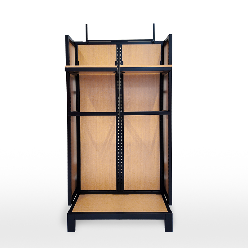 Custom Double Side Metal Retail Clothing Display Clothes Display Racks Shelf With Wooden Shelves for Clothing Shop