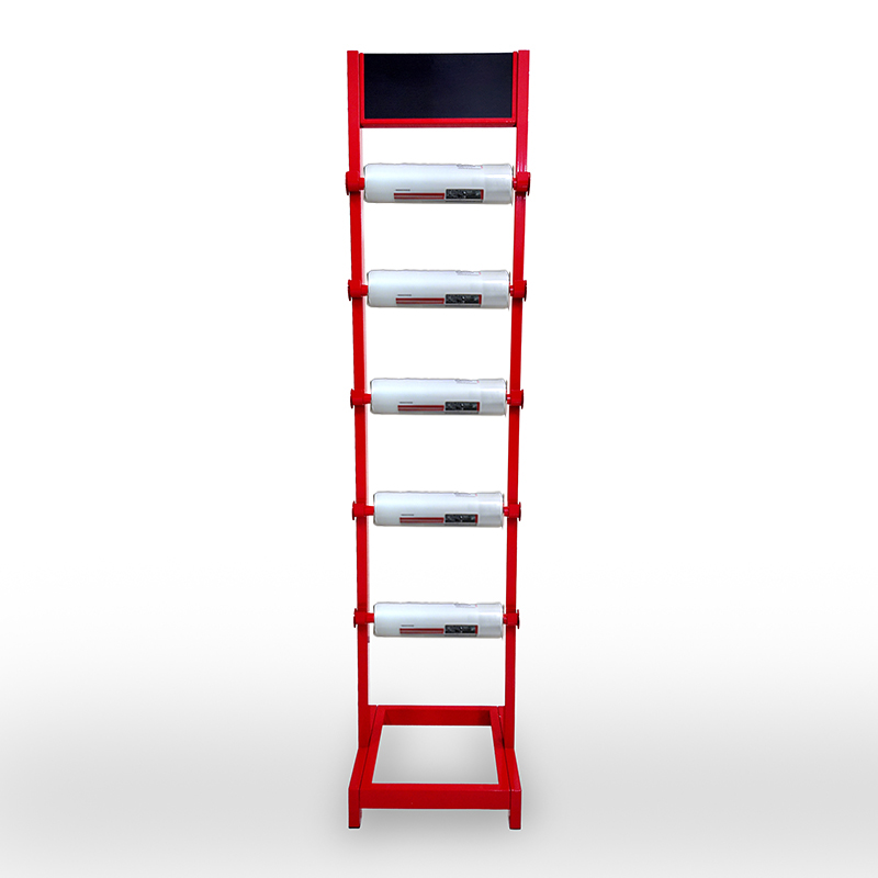 Custom Red Metal Flooring Fabric Roll Display Rack Wrapping Paper Display Stand Vinyl Roll Display Rack for Retail Store
