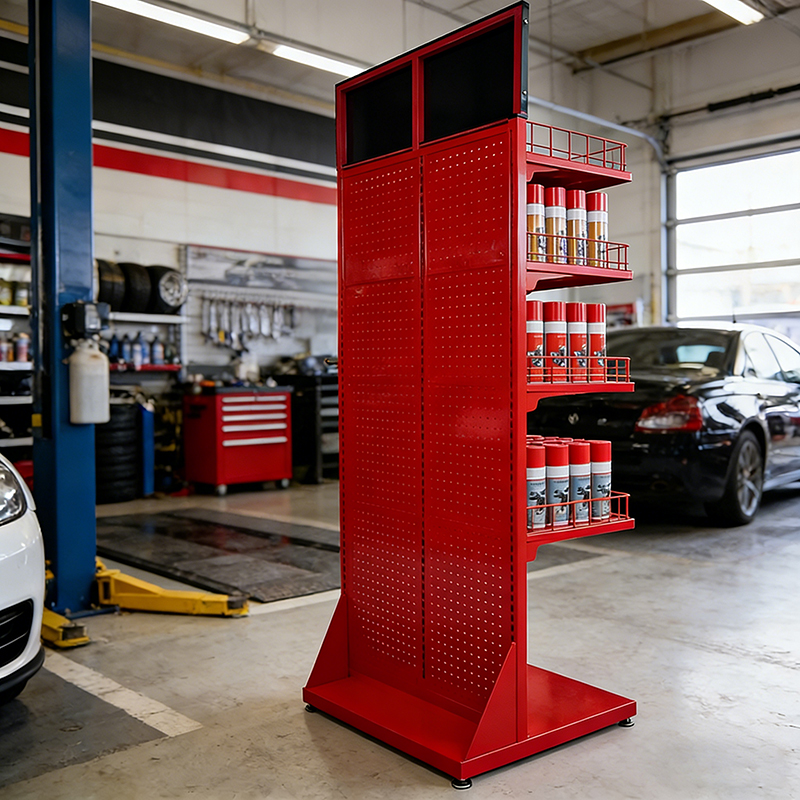 Aerosol Cans Floor Display Rack Red Metal Pegboard Spray Can Display Rack with Customized Logo