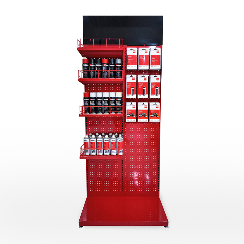 Aerosol Cans Floor Display Rack Red Metal Pegboard Spray Can Display Rack with Customized Logo