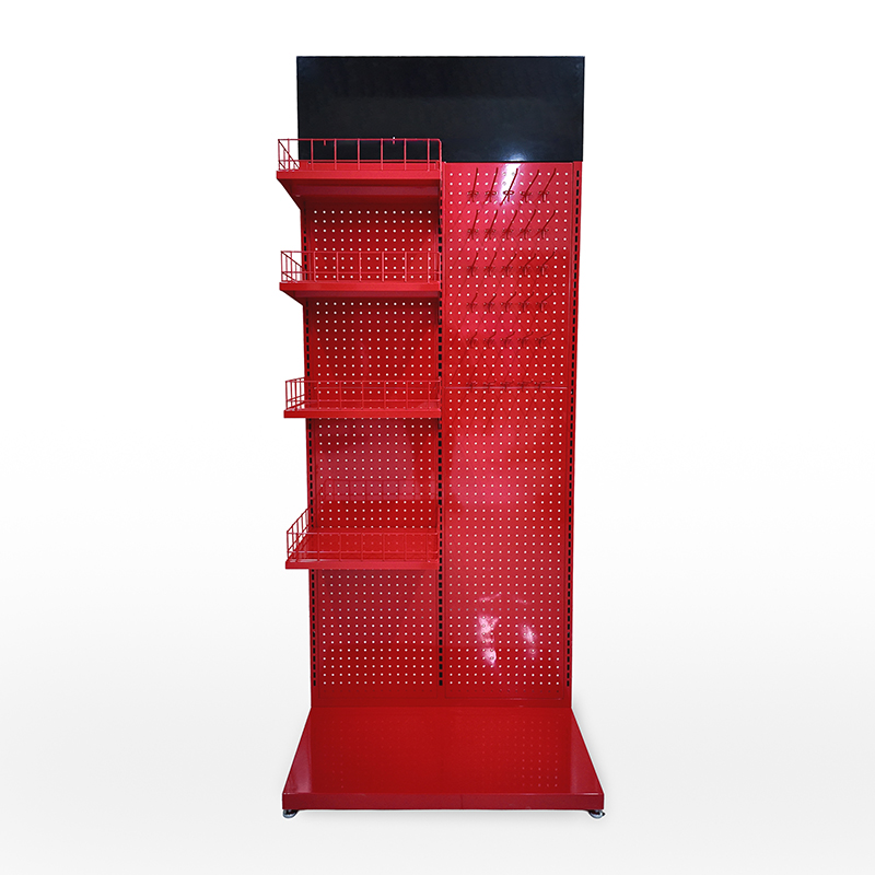 Aerosol Cans Floor Display Rack Red Metal Pegboard Spray Can Display Rack with Customized Logo