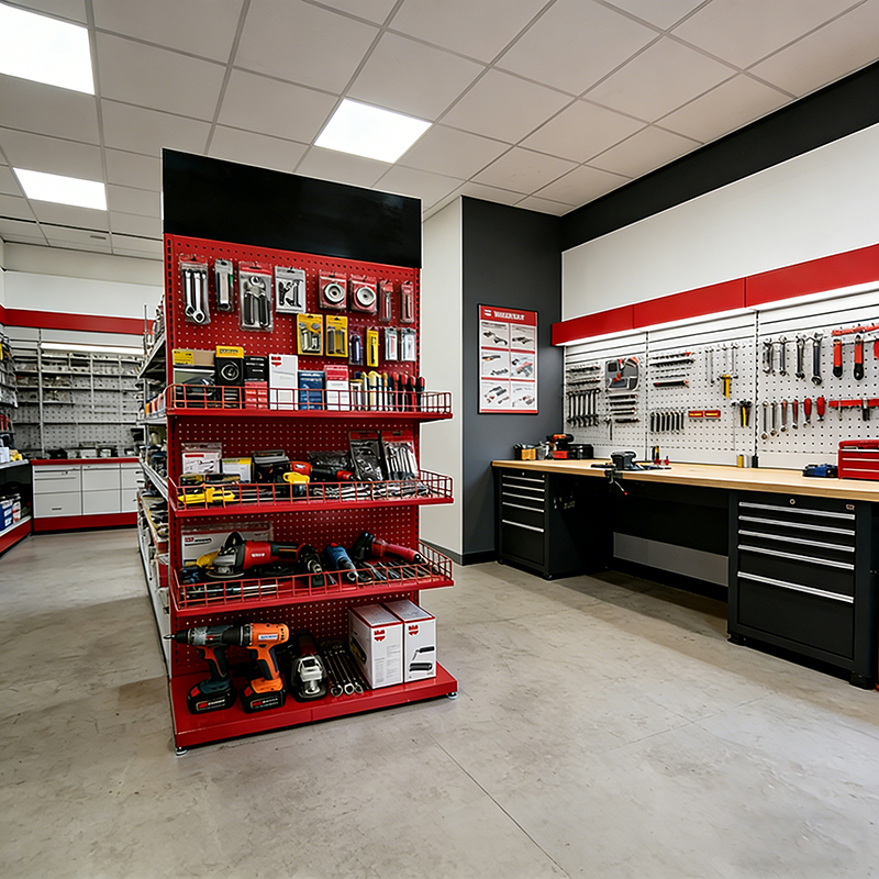 Hardware Shops Rack Shelf Metal Pegboard Gardening Tool Storage Rack Hardware Tools Stand with Customized Logo