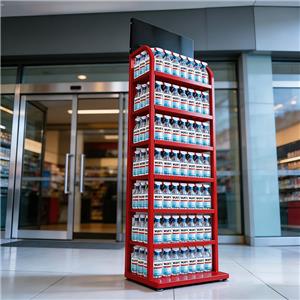 Custom Convenience Store Multi Tiers Beverage Display Stand Floor Metal Drink Display Stand with Logo Header
