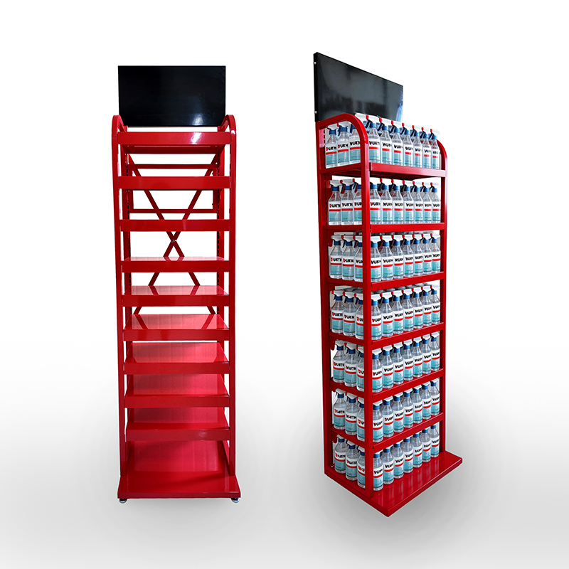 Custom Convenience Store Multi Tiers Beverage Display Stand Floor Metal Drink Display Stand with Logo Header