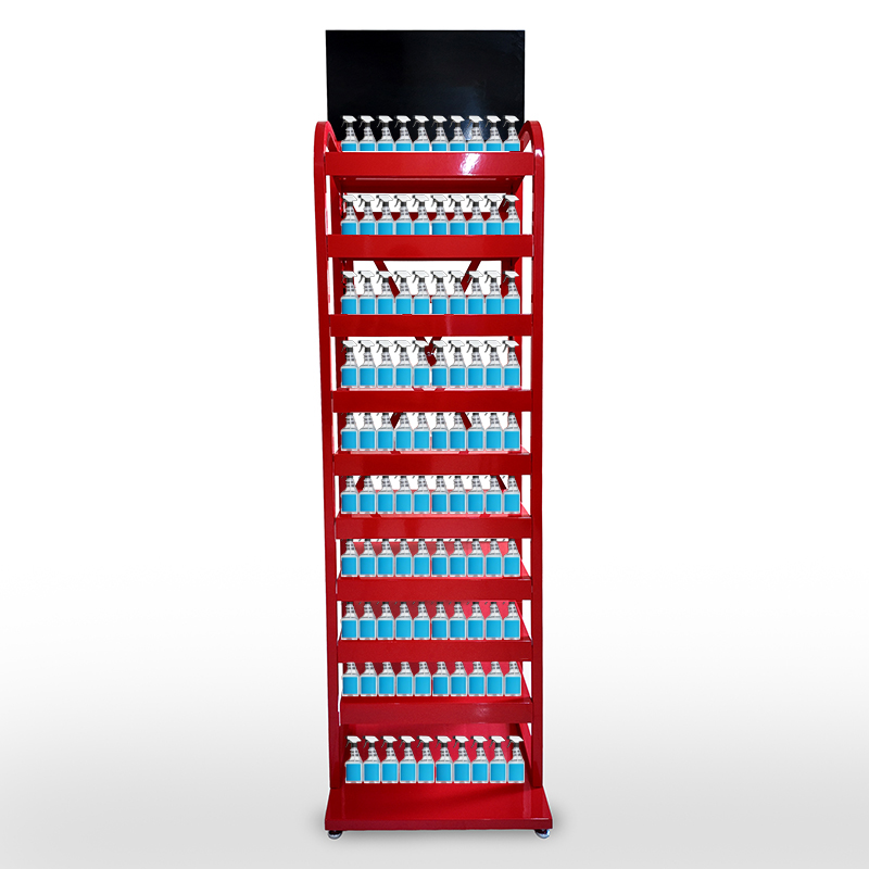 Custom Convenience Store Multi Tiers Beverage Display Stand Floor Metal Drink Display Stand with Logo Header