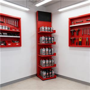 Custom Multi Tiers Red Floor Standing Lubricating Oil Display Racks Metal Engine Oil Display Stand for Gas Station