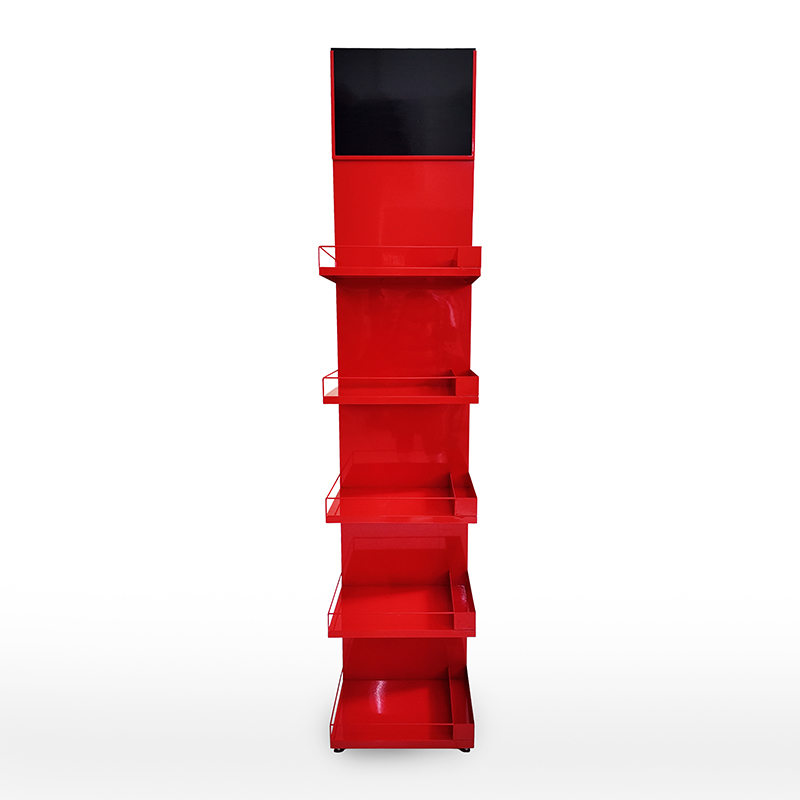 Custom Multi Tiers Red Floor Standing Lubricating Oil Display Racks Metal Engine Oil Display Stand for Gas Station