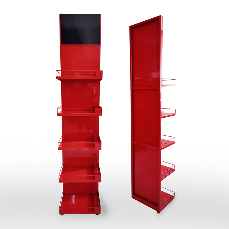 Custom Multi Tiers Red Floor Standing Lubricating Oil Display Racks Metal Engine Oil Display Stand for Gas Station