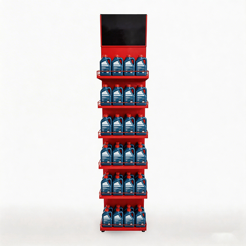 Custom Multi Tiers Red Floor Standing Lubricating Oil Display Racks Metal Engine Oil Display Stand for Gas Station