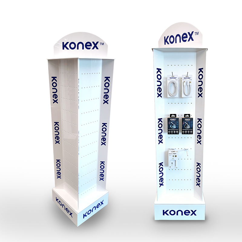 Custom Rotating Cable Keychain Display Rack Floor Acrylic Phone Accessories Display Stand for Retail Store