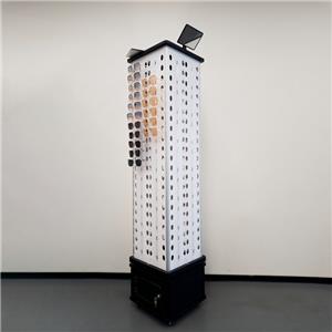 Custom Floor Rotating Sunglasses Display Stand PVC Optical Display Rack Eyeglass Display Stand with Wood Lockers and Mirror