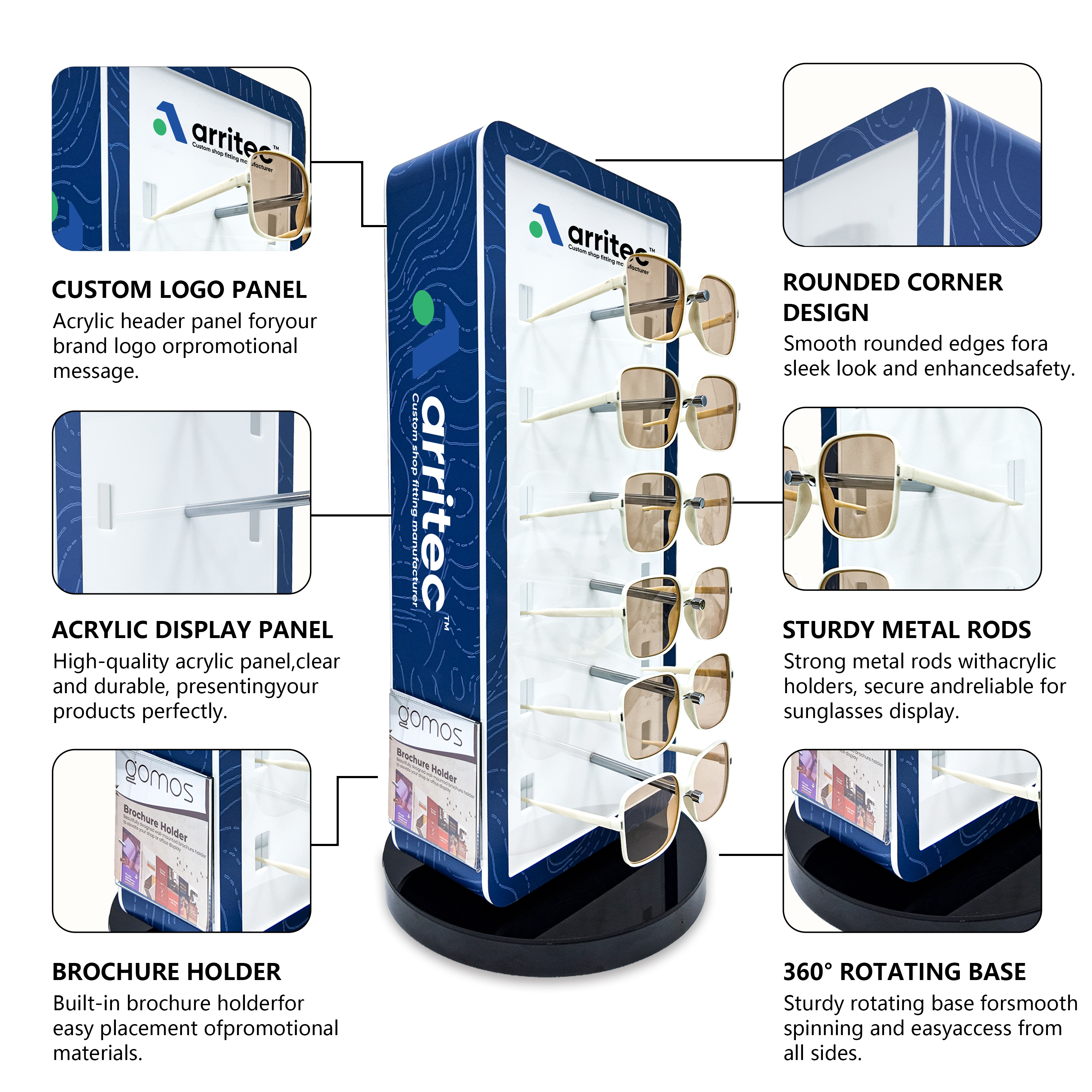 Acrylic Countertop Double Side Eyeglass Display Rack