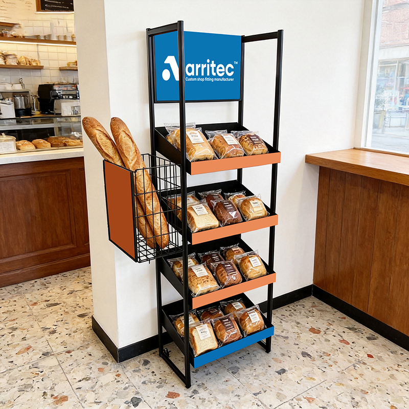 4 Tier Slanted Metal Bread Retail Display Stand