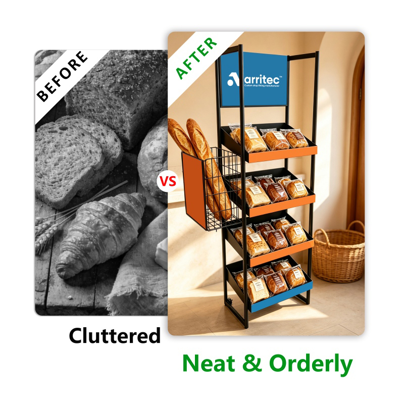 4 Tier Slanted Metal Bread Retail Display Stand