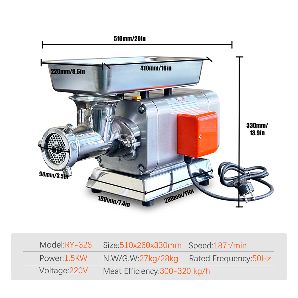 Economical commercial large capacity meat grinder with high quality steel blades.