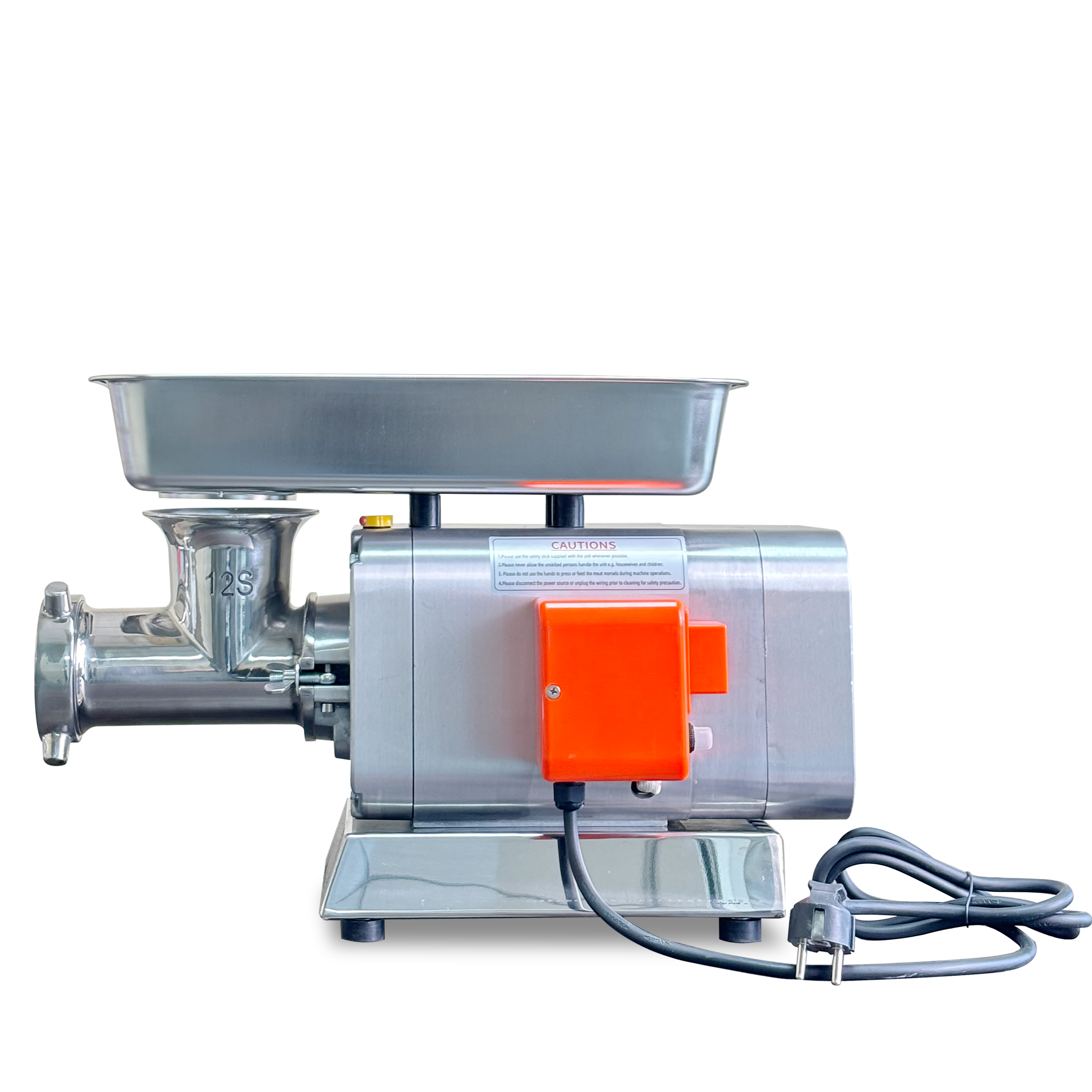 Economical commercial large capacity meat grinder with high quality steel blades.