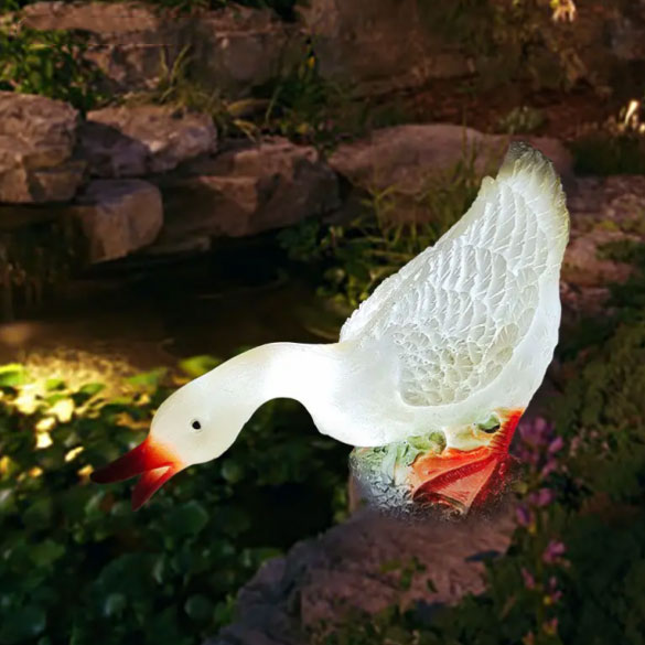 Statua di cigno anatra animale in resina con luci da giardino a LED