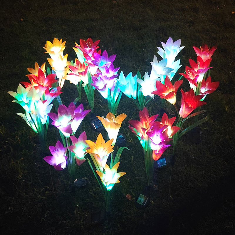 Solar lily flower garden stake lights