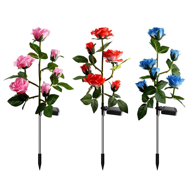 Solar powered rose flower garden stake lights