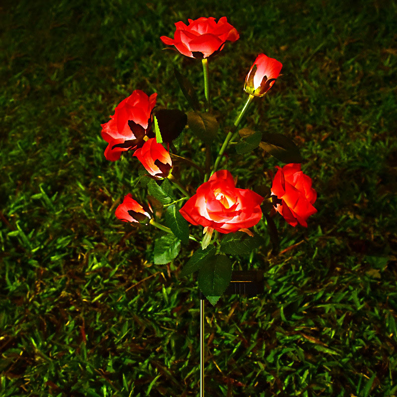 Solar powered rose flower garden stake lights