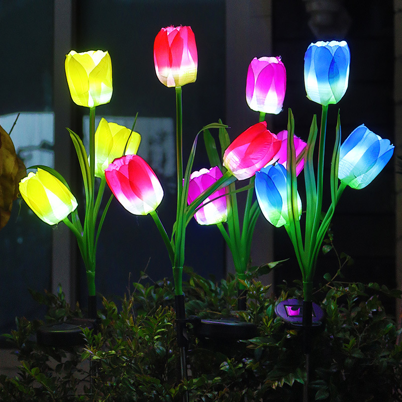 Outdoor solar powered tulip garden lights