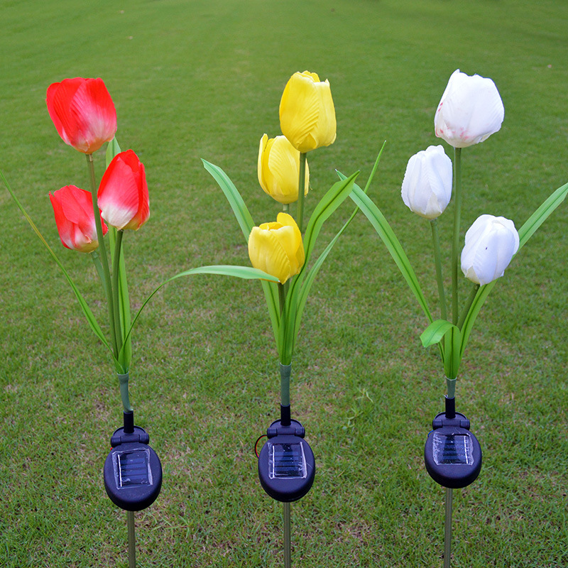 Outdoor solar powered tulip garden lights