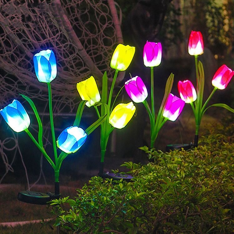 Outdoor solar powered tulip garden lights