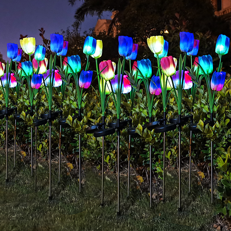 Outdoor solar powered tulip garden lights