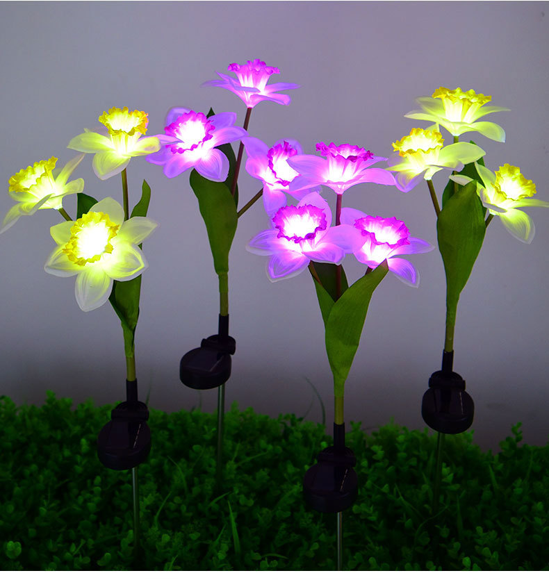 Solar powered daffodil garden stake light