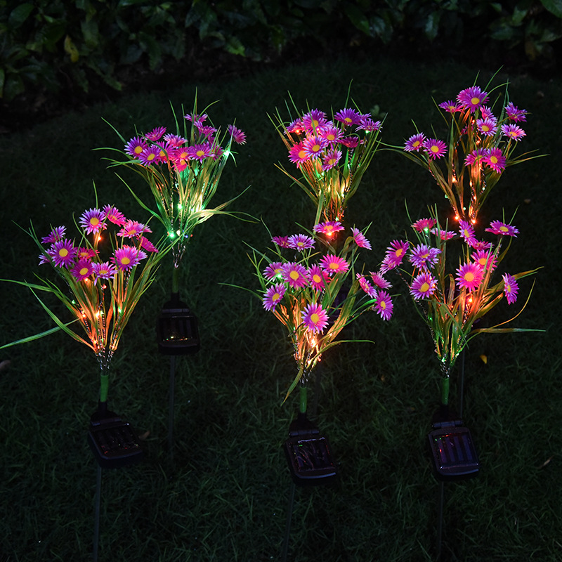 Chrysanthemum solar garden stake artificial flower lights