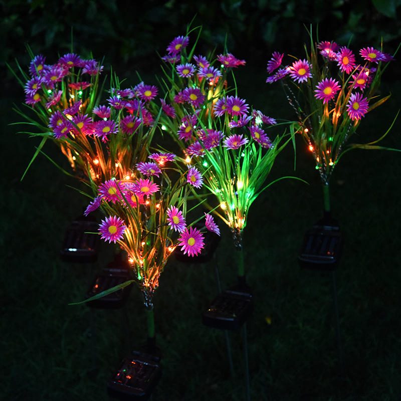 Lampes solaires de jardin en forme de chrysanthème avec fleurs artificielles