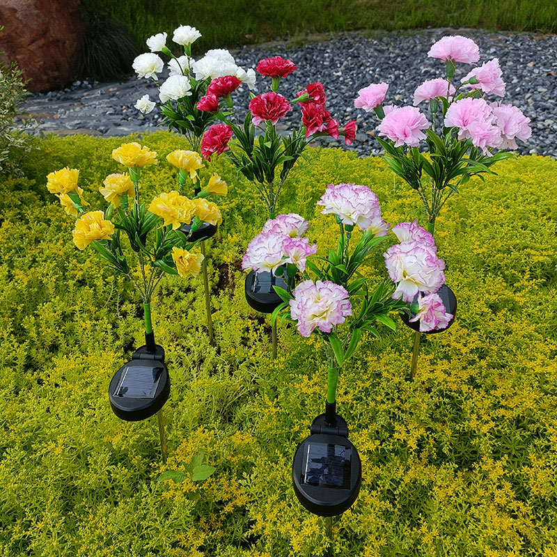 Solar artificial carnation flowers stake lights