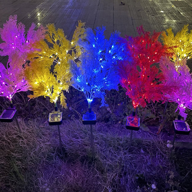 Luci solari con foglie di cipresso per la decorazione del giardino