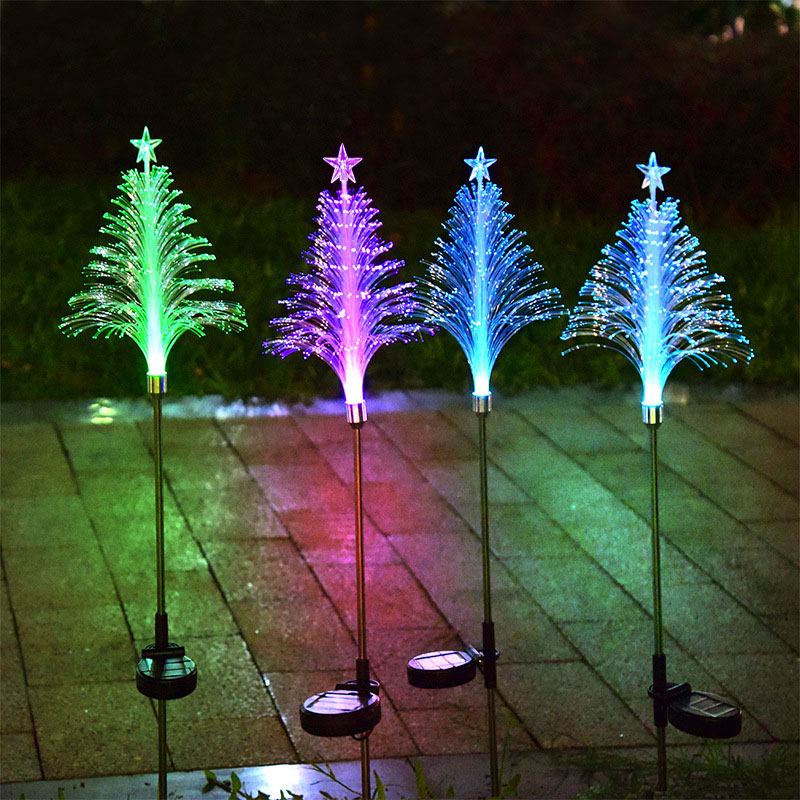 Solar powered fiber optic garden lights