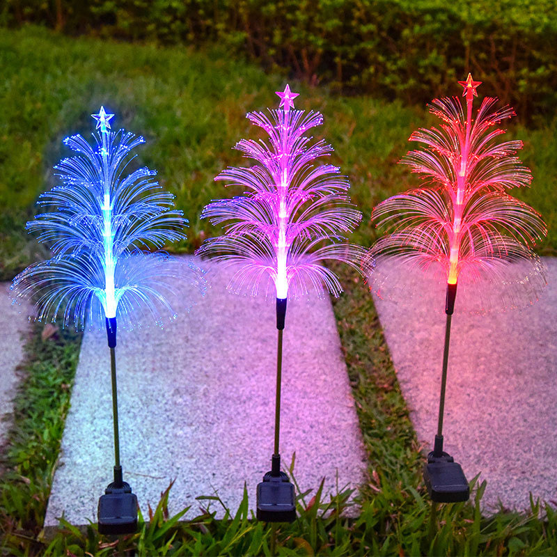 Solar powered fiber optic garden lights